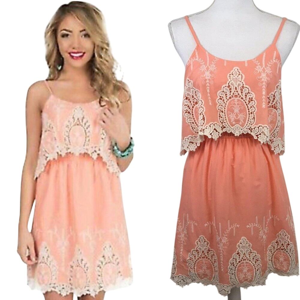 Flying Tomato Peach Sundress With Embroidery Size Small